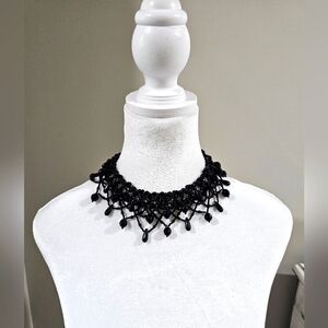 Elegant Black Beaded Lace Choker Necklace